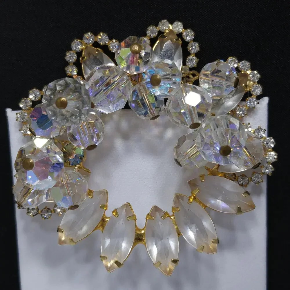 Vintage Juliana Clear Beaded Brooch, D & E Reference #7518, Gold Plated, 1960s
